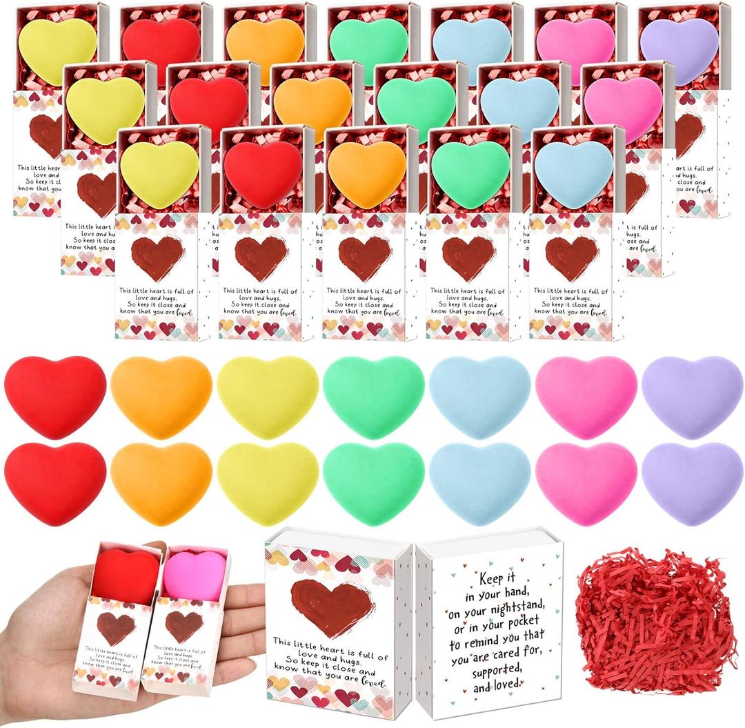 Wettarn 35 Sets You are Loved Gifts Heart Stress Balls with Support Boxes Pocket Hug Hearts for Emotional Positive Desk Decor Women Friends Coworkers Office Mothers Day Party Favors