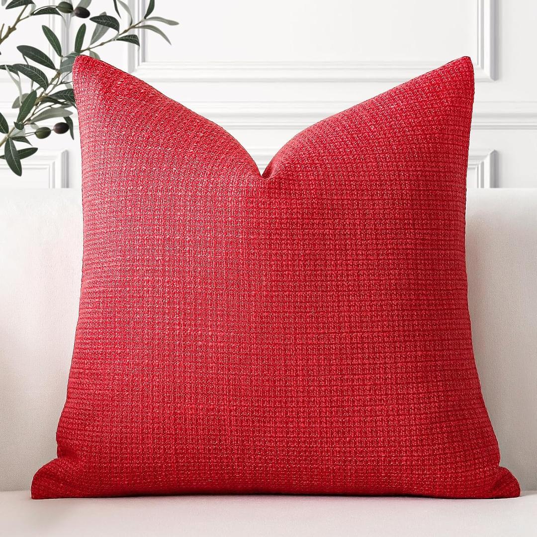 OTOSTAR Linen Throw Pillow Cover Set of 1 Decorative Square Pillowcases Cushion Covers 23x23 Inch for Home Decor Sofa Bedroom Car 60 x 60CM Red