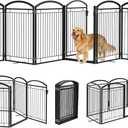 Full Metal Free Standing Dog Gate with Door for Indoor Outdoor, 144'' Extra Wide 36'' Tall Dog Gate for Doorways,Large Openings,Decks,Freestanding Portable Pet Fence(6 Panels,Black)