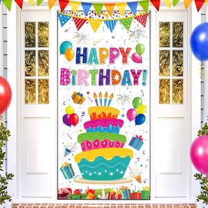 Colorful Rainbow Happy Birthday Door Banner, 72.8 x 35.4 Inches, Polyester, Weather Resistant, Indoor/Outdoor, Kids Boys Girls Birthday Party Supplies