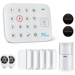 NGTeco 11-Piece Home Security Alarm Kit, Wi-Fi Home Security System with Keypad, Motion Sensor, 5 Entry Sensors, Window and Door Protection - No Contract, Compatible with Alexa & Google