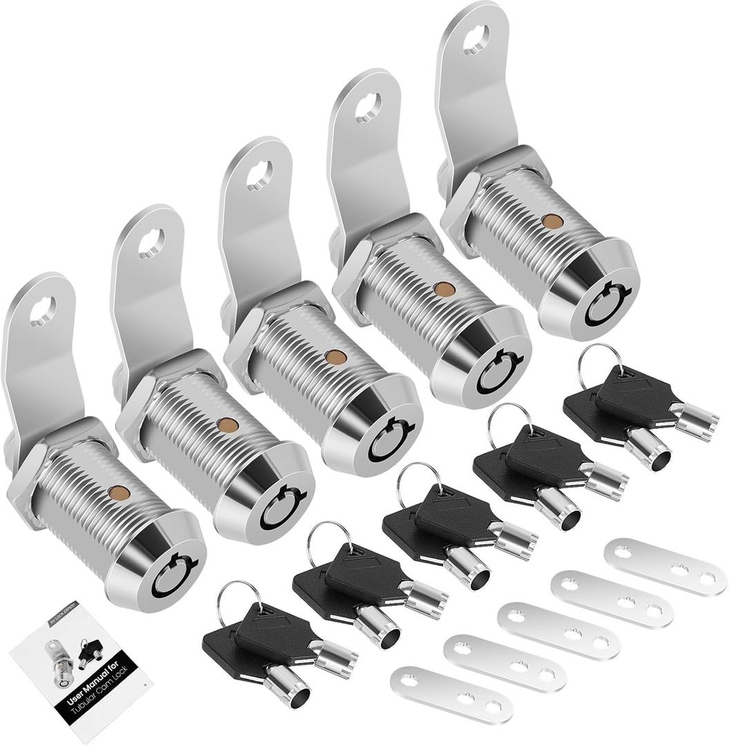 5 Pack Cabinet Lock with Keys, 1" RV Storage Locks Keyed Alike, RV Locks for Storage Door, Camper Toolbox RV Cam Locks with Manual(5 Pack, 1 Inch)