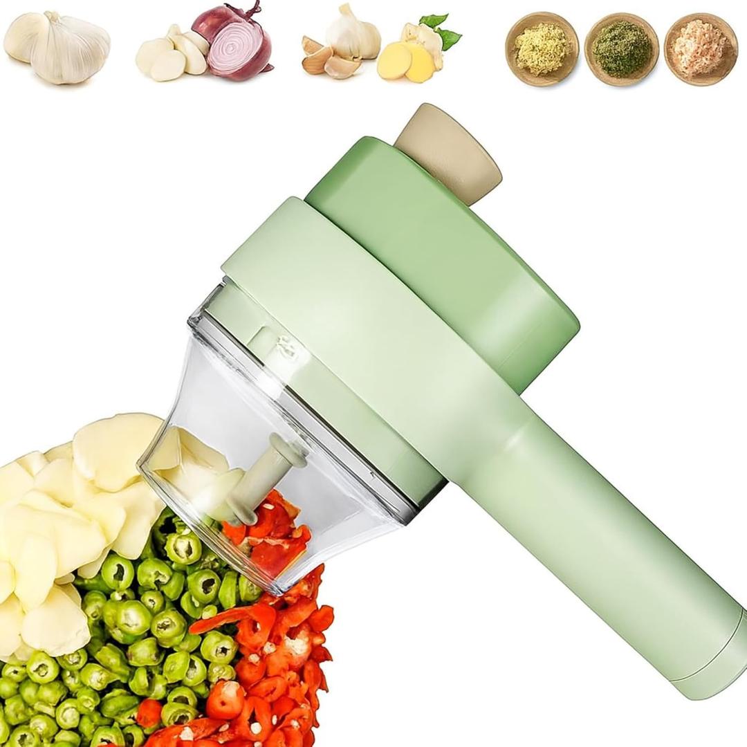 4 in 1 Electric Vegetable chopper hand held, Ninja Food Chopper, Mini Fruit Slicer,Garlic Chopper,Egg whisk and Meat Mincer,Handheld Veggie Cutter for Salad