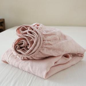 100% Linen Fitted Sheet Stone Washed Solid Color - (1 Piece) 14 inch Deep Pocket Mattress Cover Soft Natural Breathable Farmhouse - Pink, King Size