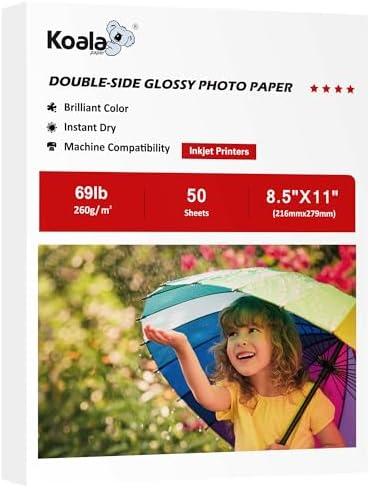 Amazon.com : Koala Photo Paper 8.5X11 Inches Heavyweight Double Sided Glossy 50 Sheets 260gsm Only Compatible with Inkjet Printer : Office Products