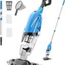 Cordless Handheld Pool Vacuum, Pool Vacuum for Above Ground Pool with Telescopic Pole, Rechargeable Pool Cleaner 18.5 Gal/Min Suction, 80 Min Runtime, Dual-Filter Cleaning System (2025 Upgraded)