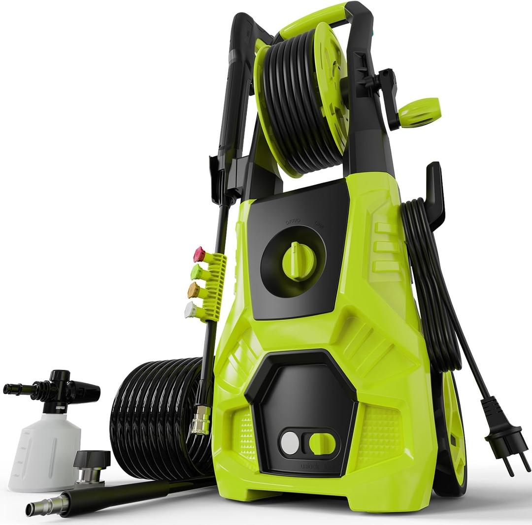 Pressure Washer, 5000PSI Max 3.6GPM with Foam Cannon 35FT Power Cord 4 Nozzles for Cars, Green