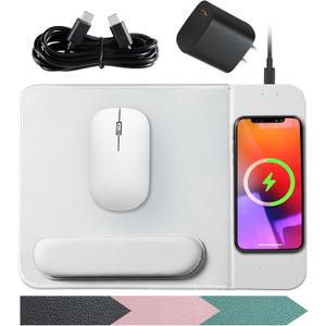 15W Wireless Charging Mouse Pad with Detachable Wrist Support and 20W Power Adapter, Fast QI Wireless Phone Charger Mouse Mat for iPhone 16/15/ 14/13/12/11/X and Samsung Multiple Devices (Grey)