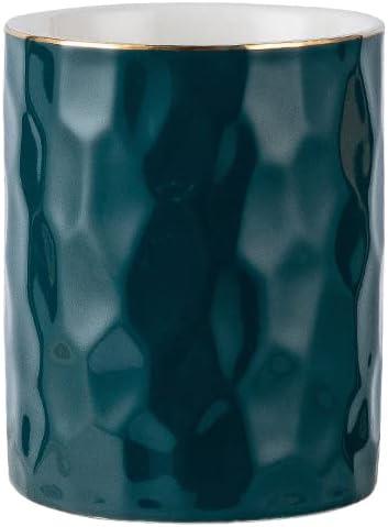 Ceramic Pen Holder Stand Cup Pencil Holder Organizer Makeup Brush Holders for Home Office Desk (Dark-Green)