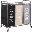 STORAGE MANIAC 3 Section Laundry Sorter, 35.9 Gal (136 L) Laundry Hamper Cart with Heavy Duty Rolling Lockable Wheel and Removable Bag, Clothes Organizer Basket Clothes Separator Hamper, Multicolored