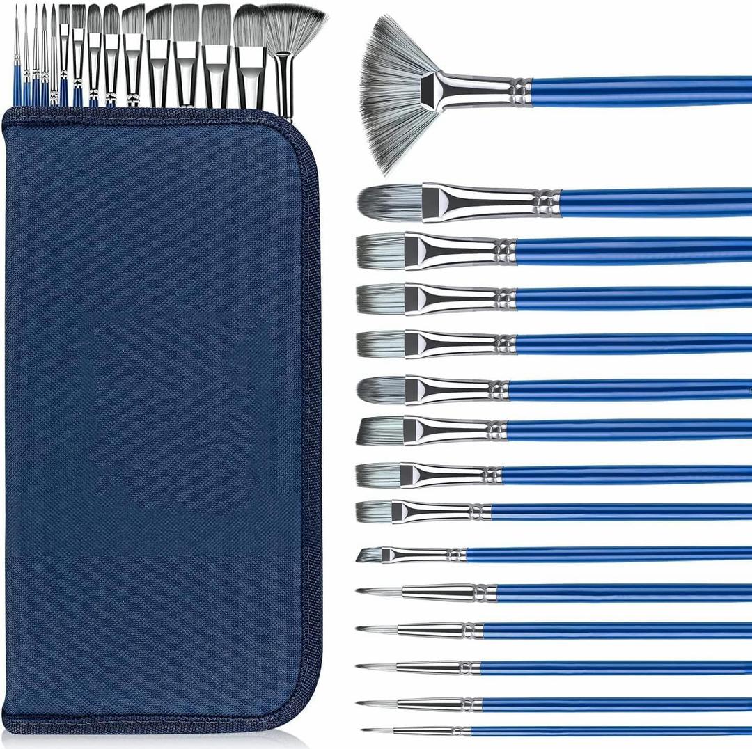 Rosmax Artist Paint Brushes-Nylon Hair and 15 Different Sizes for Acrylic Painting,Oil,Watercolor,Fabric-Great for Kids Adult Drawing Arts Crafts Supplies or Beginners,Professional (Baby Blue)