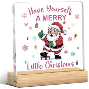 HTBIG Christmas Gifts, Have Yourself A MERRY Little Christmas Clear Desk Sign Decor For Friends Besties Colleagues Gifts, Home Bathroom Office Desk Shelf Cubicle Decorations Acrylic 4 x 4 inch