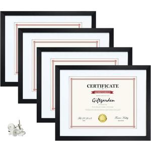 Giftgarden Black 8.5 x 11 Picture Frame with Mat, 10x12 Frame Matted to 8.5x11 Award Certificate Document Photo, Wall or Tabletop Display, Set of 4
