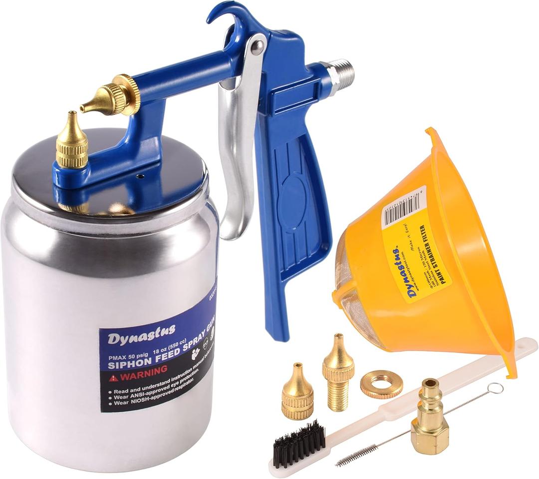 Dynastus Suction Feed Siphon Air Spray Gun for Spraying Oil-Based or Latex Paints, with Filtering and Cleaning Kits