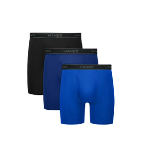 Hanes Men's Value Performance Stretch Boxer Brief Underwear, Moisture-Wicking, 3-Pack (Black/Blue/Grey) Hanes Men's Value Performance Stretch Boxer Brief Underwear, Moisture-Wicking, 3-Pack (Black/Blue/Grey)