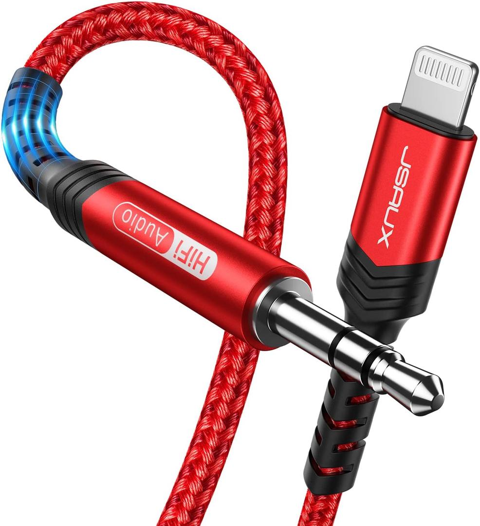 JSAUX Apple MFi Certified Lightning to 3.5mm Audio Cable 6FT, AUX Cord for iPhone Headphones Jack Compatible with iPhone 14/14 Plus/14Pro/13/13 Pro Max/12/12 Pro/11 Pro/X/XS/XR/8/Car Stereo-Red