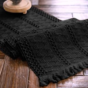 Macrame Table Runner Pure Black Boho Table Runners with Tassels Hand Woven Cotton Table Runner Rustic Farmhouse Table Runners for Bohemian Kitchen Dining Table(12x71in)