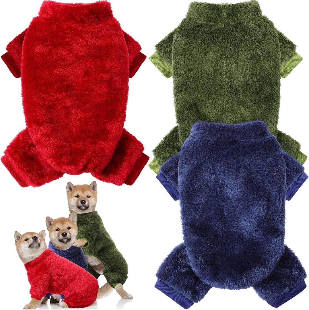 Reginary 3 Pieces Dog Pajamas Puppy Clothes Winter Coats Elastic Pajamas For Puppy Fluffy Jumpsuit Fleece Sweater For 4 Legs Dog Bodysuit (Medium, Red, Blue, Green)