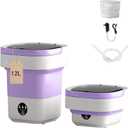 Portable washing machine, 12L Upgraded Large Capacity Foldable Mini Washing Machine, 3 Modes Deep Cleaning Small Washer for Underwear, Baby Clothes, Suitable for Apartments, Dormitories, Hotel (Purple)