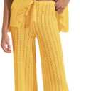 Imily Bela Women's Summer 2 Piece Swimsuit Cover up Crochet Knit Cardigan Tops Long Pants Set Bathing Suit Beach Outfit (Medium, Yellow)
