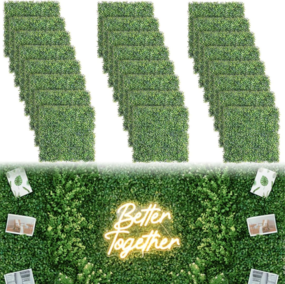 Luyue 24PCS 2020 Boxwood Panels, Artificial Grass Wall Panels Fake Greenery Backdrop Wall Grass Backdrop Artificial Plant Walls for Outdoor Indoor Garden Fence Backyard