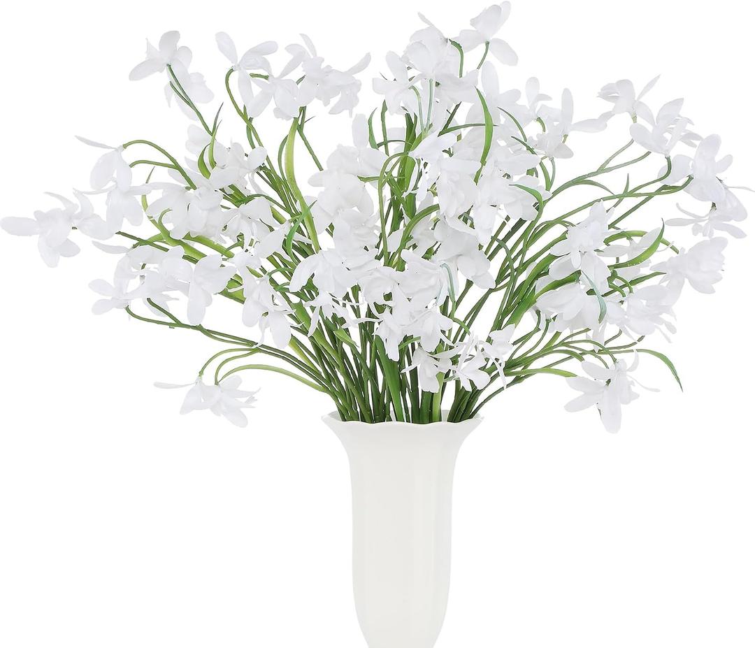 12pcs Fake Orchid Flowers Branches,21.7in Artificial Cymbidium Flower Stems for Table Centerpiece Wedding Vase Arrangements Office Home Decor (White)