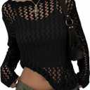 EVALESS Off The Shoulder Loose Knit Summer Sweater for Women Beach Vacation Clothes for Women Trendy 2026 (Large, Black)