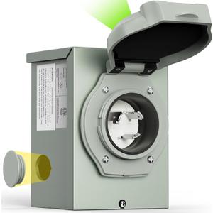 30 Amp Generator Power Inlet Box, NEMA L5-30P Power Inlet Box for 3 Prong Generator Cord, 125 Volt, 3750 Watts, Weatherproof, Outdoor Use, ETL Listed