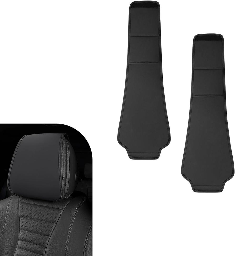 2 PCS Car Headrest Cover with Pocket, Universal Back Seat Organizer, Seat Headrest Protective Cover, Car Interior Decoration (Black)