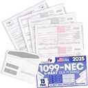 1099 NEC Tax Forms 2025 with Envelopes, 4 Part 15 Pack Tax Forms Kit and 15 Self-Seal Envelopes –Great for QuickBooks and Accounting Software, Value Pack for Business - Made in The USA - 15-Pack