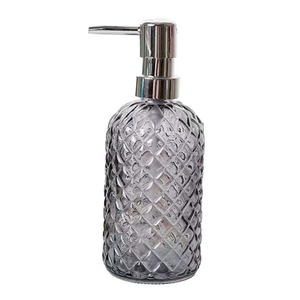 18Oz Gray Glass Soap Dispenser with Rust Proof Pump, Refillable Kitchen Soap Dis 2 Pcs