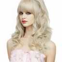 Rugelyss Long Wavy Blonde Wig with Bang Big Bouffant Beehive Wigs for Women fits 80s Costume or Halloween Party
