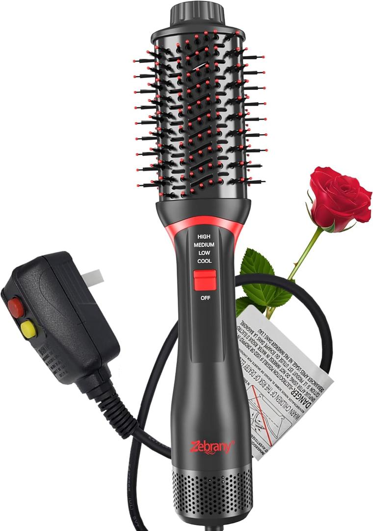 4-in-1 Hair Dryer Brush  Ionic Hot Air Brush for Women with 3 Heat Settings & 4 Speed Modes  Blow Dryer, Straightener, Curler & Volumizer  Lightweight Travel Styling Tool  1200W
