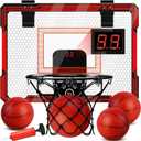 Indoor Basketball Hoop for Kids, Over The Door Mini Hoop with LED Light & Scoreboard - Easy Install & Safe for Doors, Birthday for 5 6 7 8 9 10+ Year Old Boys (Red)