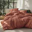 Bedsure Linen Duvet Cover King - Linen Cotton Blend Duvet Cover, PureWoven Cooling & Breathable Bedding Set for Hot Sleepers, Moisture Wicking & Durable Cover Set 3 Piece (Burnt Orange)