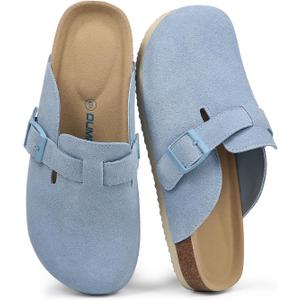 Dumalum Women's Suede Clog Leather Mules Arch Support Potato Shoes with Comfort Cork Footbed - Clogs for Women Men Unisex Antislip Slippers Sandals, Size 10.5