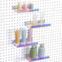 Lounsweer 4 Set Pegboard Shelf Acrylic Shelf with Metal Hooks Peg Board Organizer Accessories Storage Shelf for Pegboard Display Wall Craft Room Home Garage Nursery Kitchen (Iridescent,8 x 4 Inch)