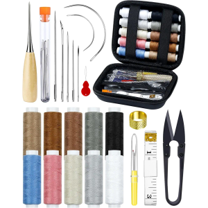 PLANTIONAL Upholstery Repair Sewing Kit: 47 Pieces Heavy Duty Sewing Kit with Sewing Awl, Seam Ripper, Leather Hand Sewing Stitching Needles, Sewing Thread for Car, Sofa, Backpack, Shoe, Craft DIY