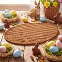 Threehoney Set of 4 Rattan Woven Easter Egg Shaped Placemats Natural Egg Wicker Place Mats Washable Rustic Braided Table Mats for Easter Spring Dining Kitchen Table Decorations Home Party Decoration