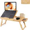 Bamboo Laptop Desk, Adjustable Foldable Bed Tray Table for Bed, Sofa, and Floor, Portable Lap Desk with Tilting Top & Drawer for Writing, Reading, Breakfast, Drawing, and Working