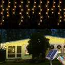 Solar Christmas Icicle Lights,Warm White 304LED Outdoor Christmas Decorations 8 Modes Waterproof Solar Icicle Lights for Patio Yard Garden Wedding Party House Xmas Tree Roof Decorations