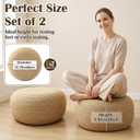 Briwooody 2 Pcs Handmade Round Jute Low Pouf Ottoman - Braided Floor Seating Cushion, 16" x 16" x 8" Natural Fiber Foot Rest Stool, Boho Decor for Living Room, Bedroom, and Patio