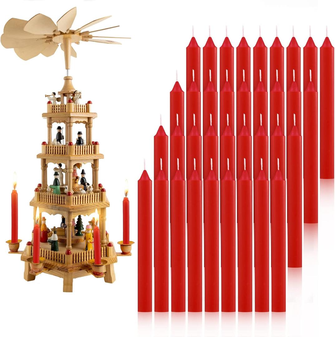 36 Pcs Pyramids Candles for Christmas Tree Chime Decorations Mini Candle Christmas Candles for Xmas Carousel, 4 Inch x 0.5 Inch Diameter(Red)