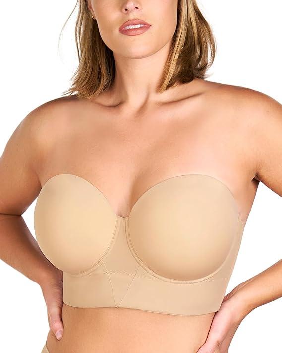 Longline Strapless Bras for Women Large Bust Plus Size Strapless Bra Heavy Breast Supportive Lift Corset Bras, 38D