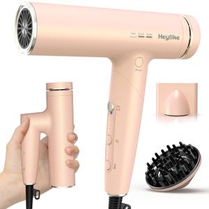 High Speed Plasma Ion Hair Dryer with Diffuser, Professional Blow Dryer 130000 RPM Brushless Motor for Fast Drying,1500W 3Temps/3Speeds Thermo-Control Lightweight Hairdryer for Women Home Travel Salon (Pink)
