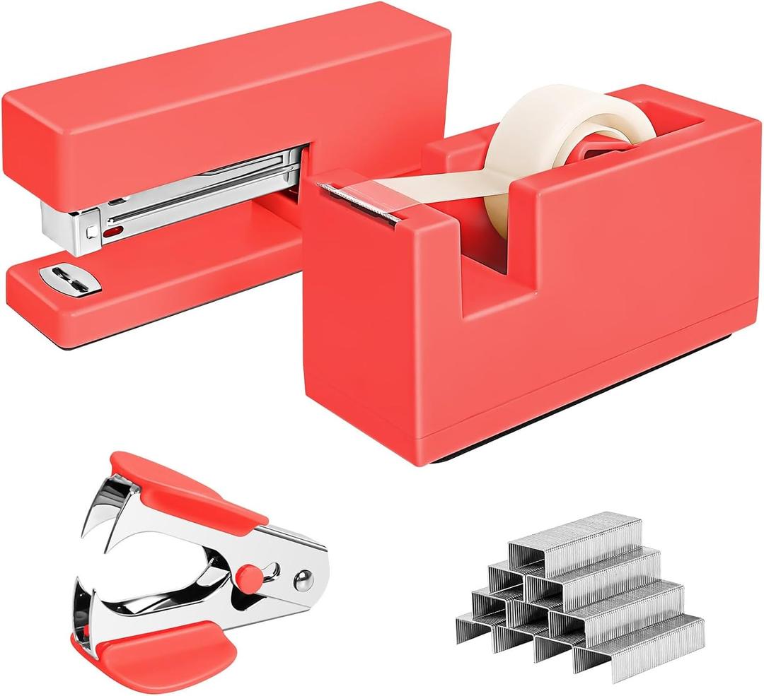 1 Desktop Stapler & 1 Tape Dispenser,Orange Staplers for Desk | 25 Sheet Capacity with 830 Staples,Staple Remover, Non-Slip for Office,School, Home & Classroom(Tape not Included)
