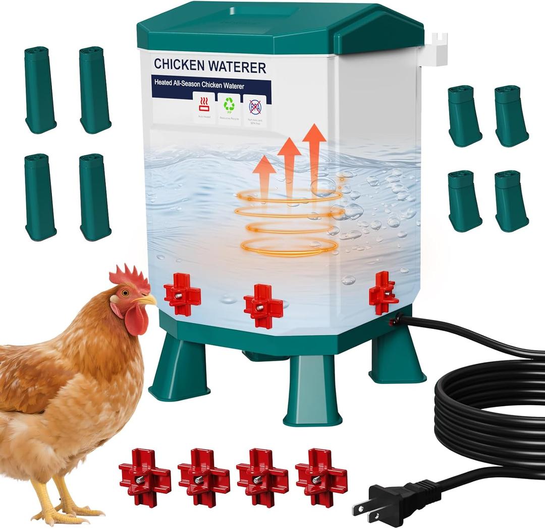 Nexum Heated Chicken Waterer - 2 Gallon Winter-Proof Poultry Drinker with Nipples and Stand, Auto Thermostat for Chickens, Ducks & Quail - Freeze-Resistant, Easy Fill (Blue, 3 Gallon)