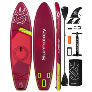SUNHOKEY 11'×34'' Extra Wide Inflatable Paddle Board with Seam Welded Technology, Stand Up Paddle Board, 420lb Capacity for Adults, Sup Board for All-Level with 2-Blade Paddle/Dual-Action Pump/Leash