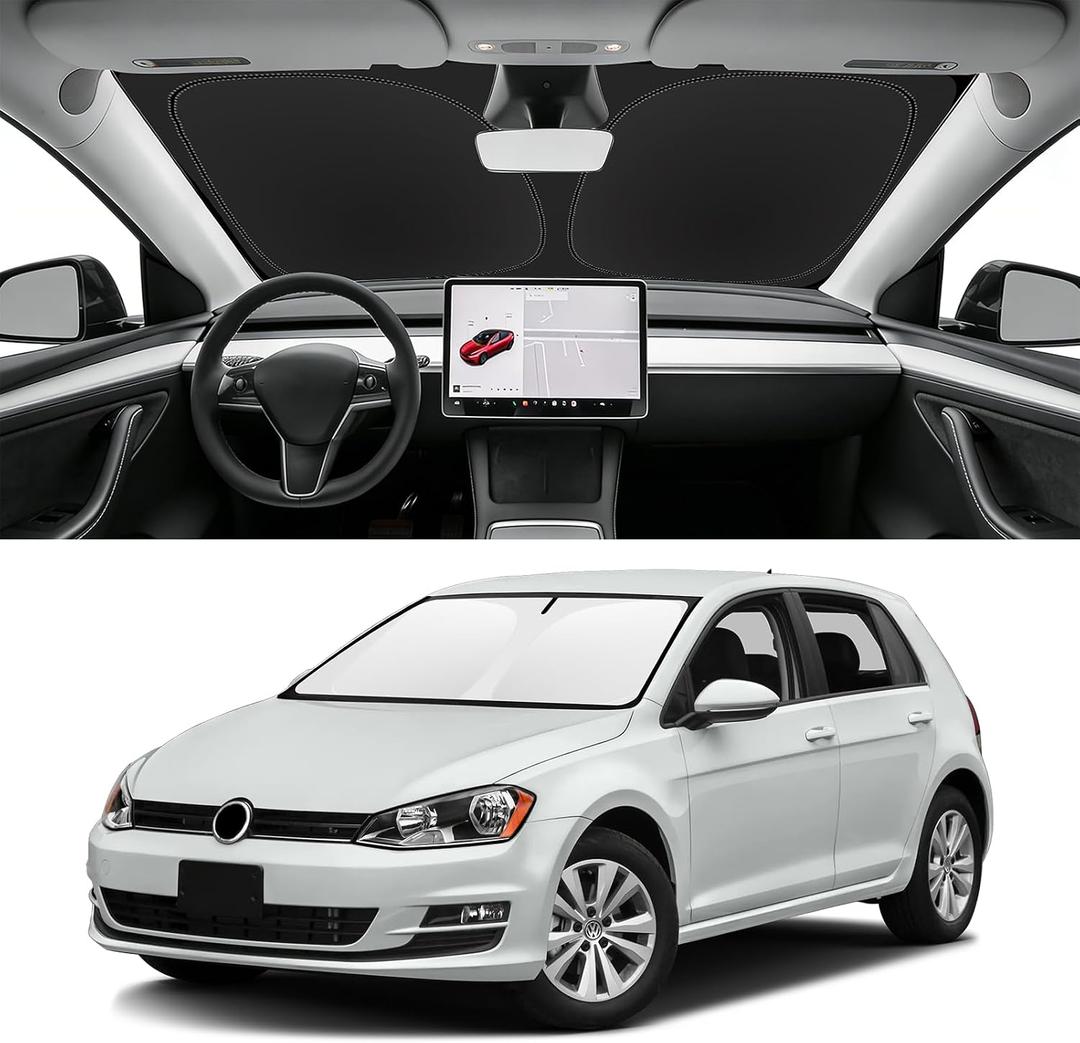 Custom Fit Windshield Sun Shade for VW Golf 2015-2021, Blocks UV & Heat, Front Window Sunshade Accessorie, Easy Fold & Store Keep Your Car Cooler