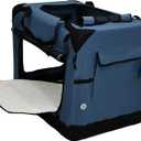 EliteField 4-Door Folding Soft Dog Crate with Curtains, Carrying Bag and Fleece Bed (2 Year), Indoor & Outdoor Pet Home (20" L x 14" W x 14" H, Blue Gray+4 Door Curtains)